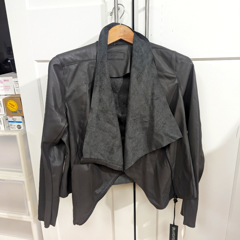 Blank NYC faux leather Grey moto Jacket With Draped collar Large 8/10
